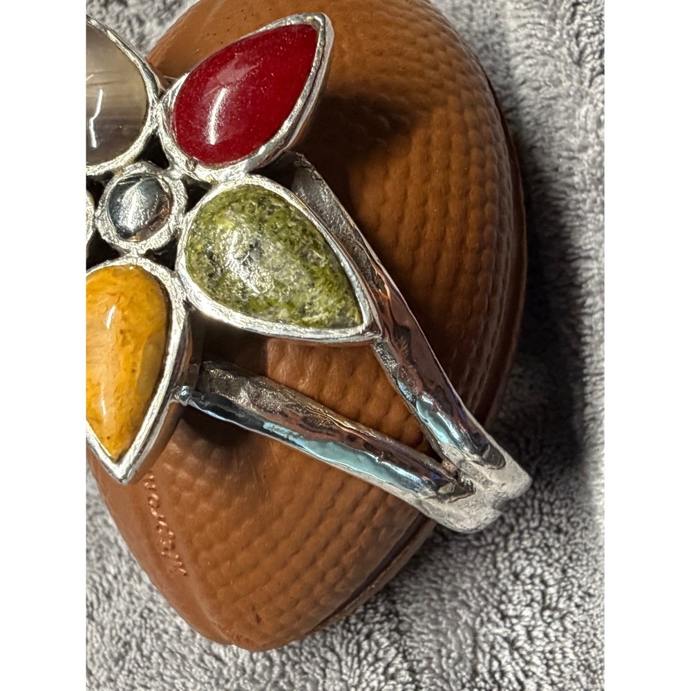 Barse Vintage Sterling Silver Multi Gemstone Flower Cuff 925 - Picture 8 of 16